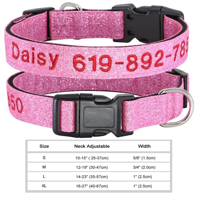 Coleira de Nylon Bordado Ajustável para Cães com Nome Personalizado, Ideal para Pequenos, Médios e Grandes Animais de Estimação