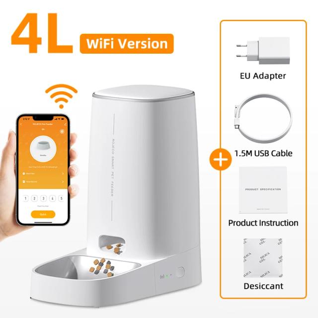 Alimentador Automático de Ração para Pets ROJECO com Controle Remoto e Wi-Fi Inteligente