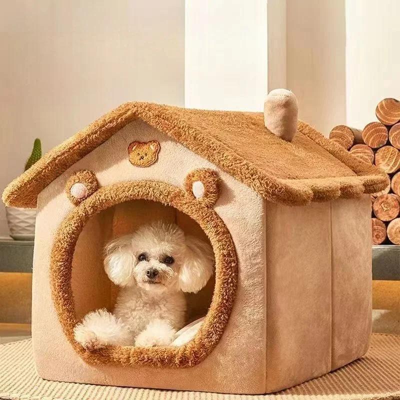 Soft Enclosed Pet Bed, Deep Sleep House, almofada removível, barraca para gatinhos, cachorro, cama, cachorro, gato, inverno, suprimentos - Image 1